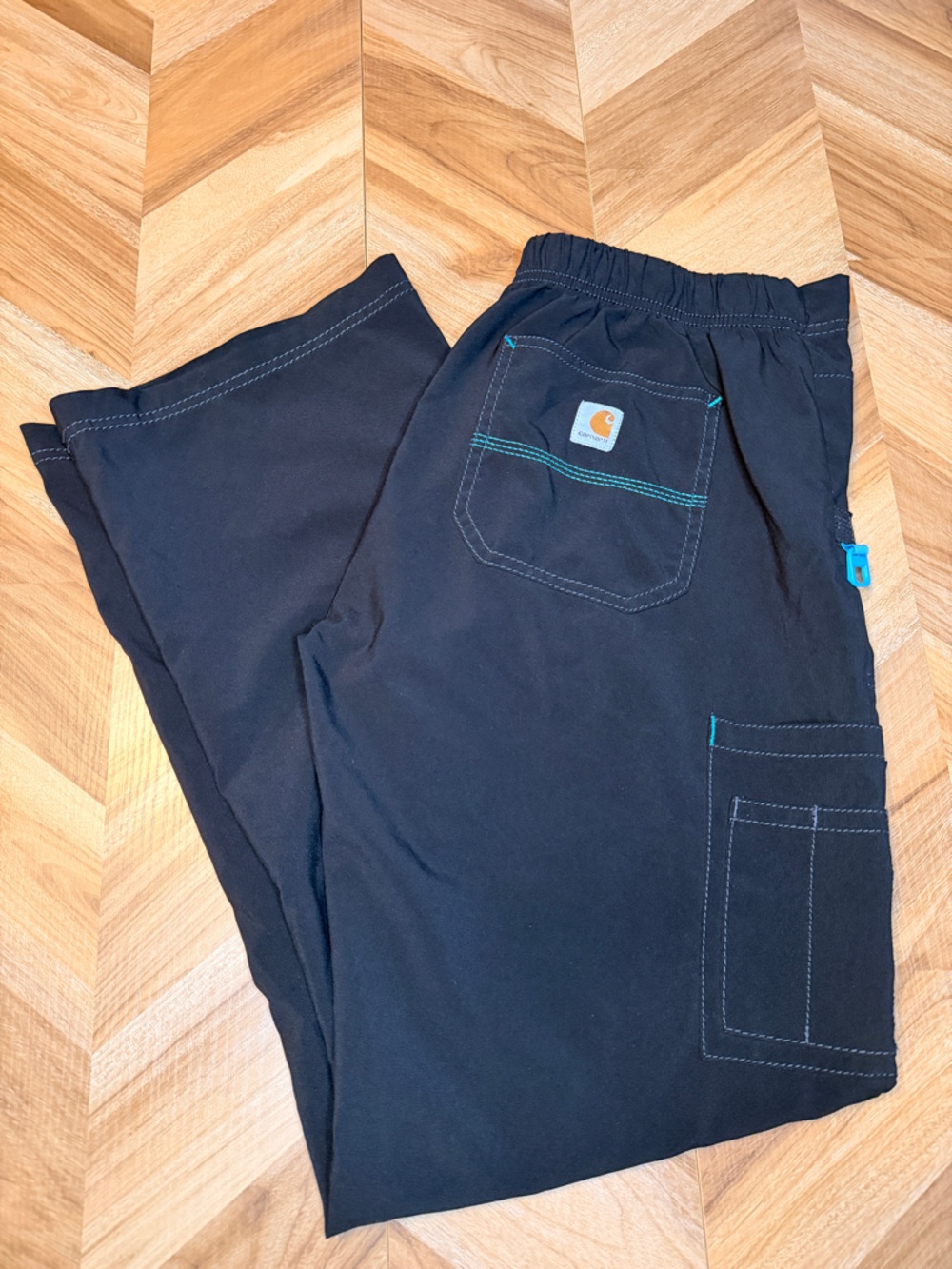 Carhartt Black Scrub Bottoms with Teal Stitching